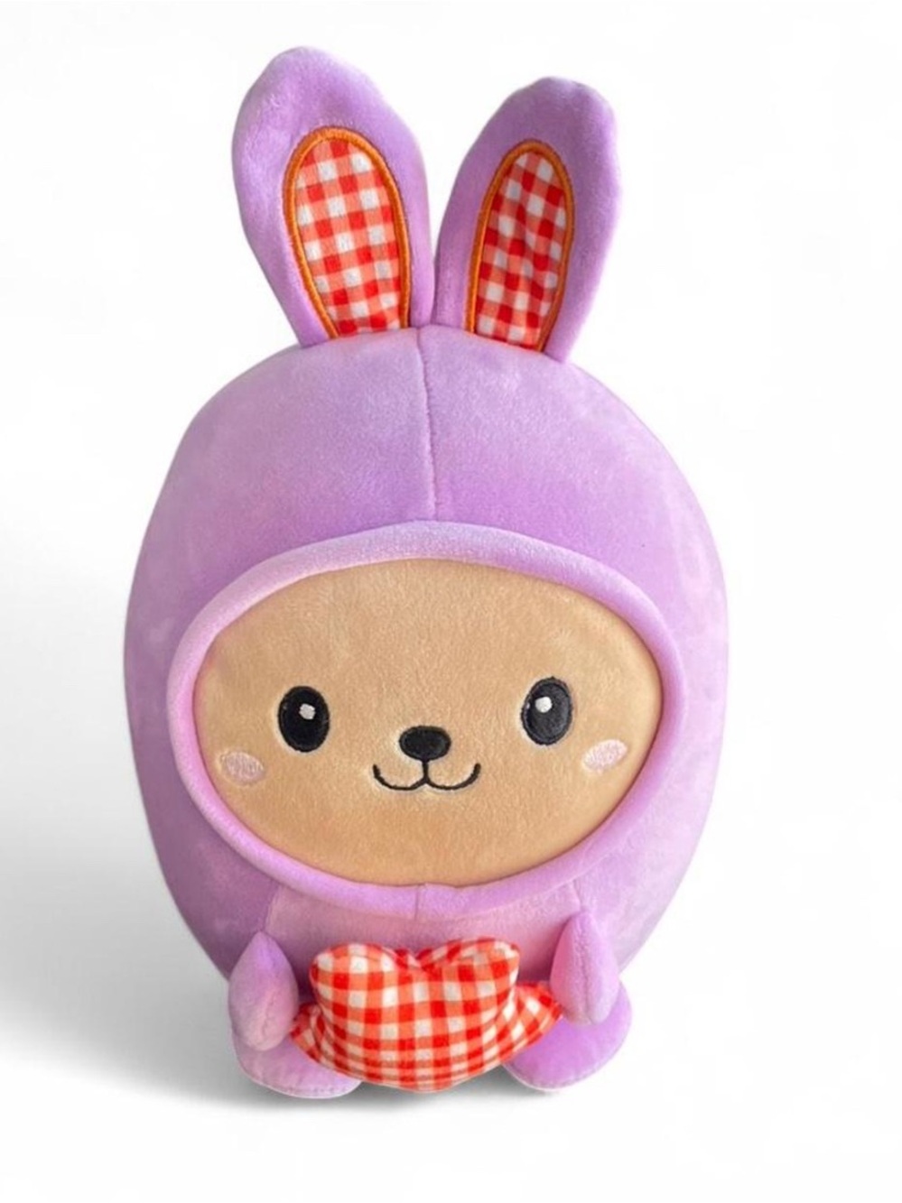 Lilac Bunny Plush with Checkered Heart - Kids Soft Stuffed Animal